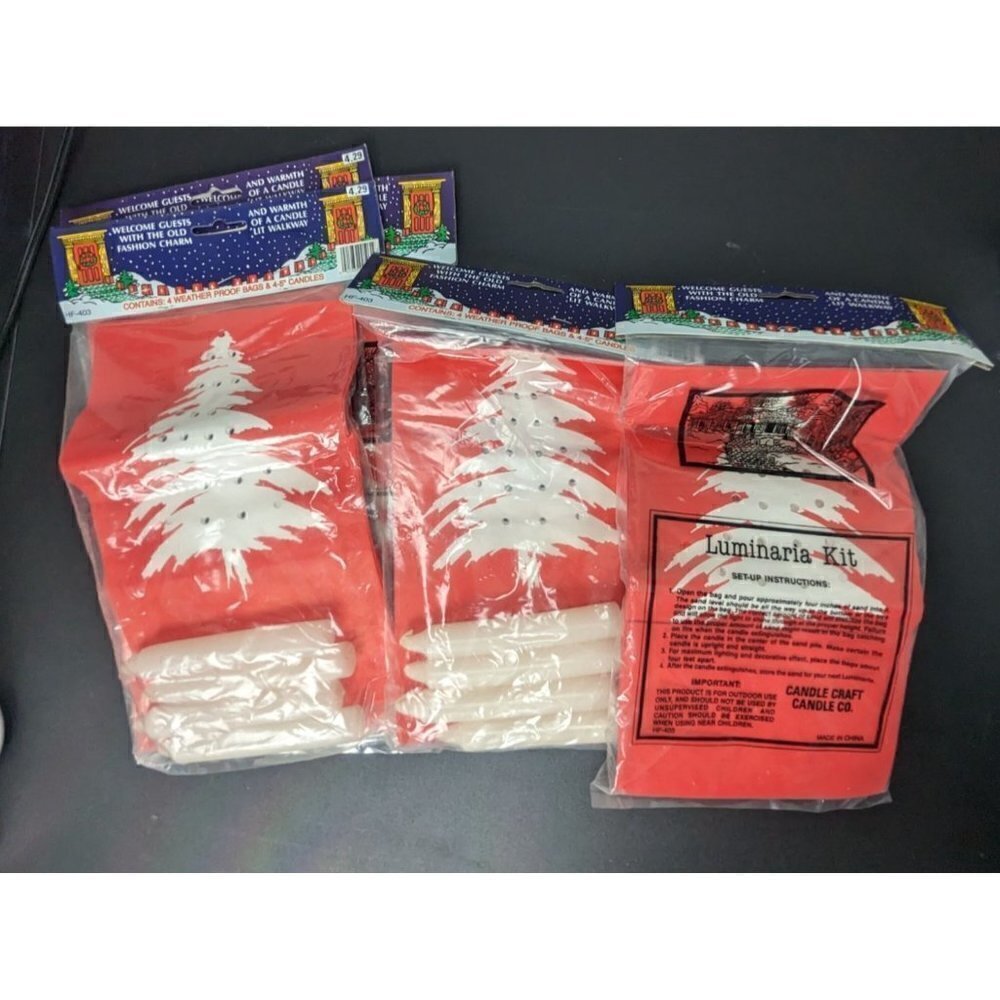 Luminaria Kit Bags & Candles Christmas Decorations Red,White Tree Design 12 Bags